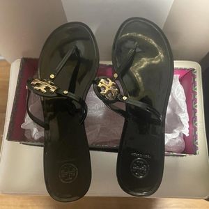 Pre-owned Tory Burch Mini Miller Jelly Thong Women Sandals, Size 11, black